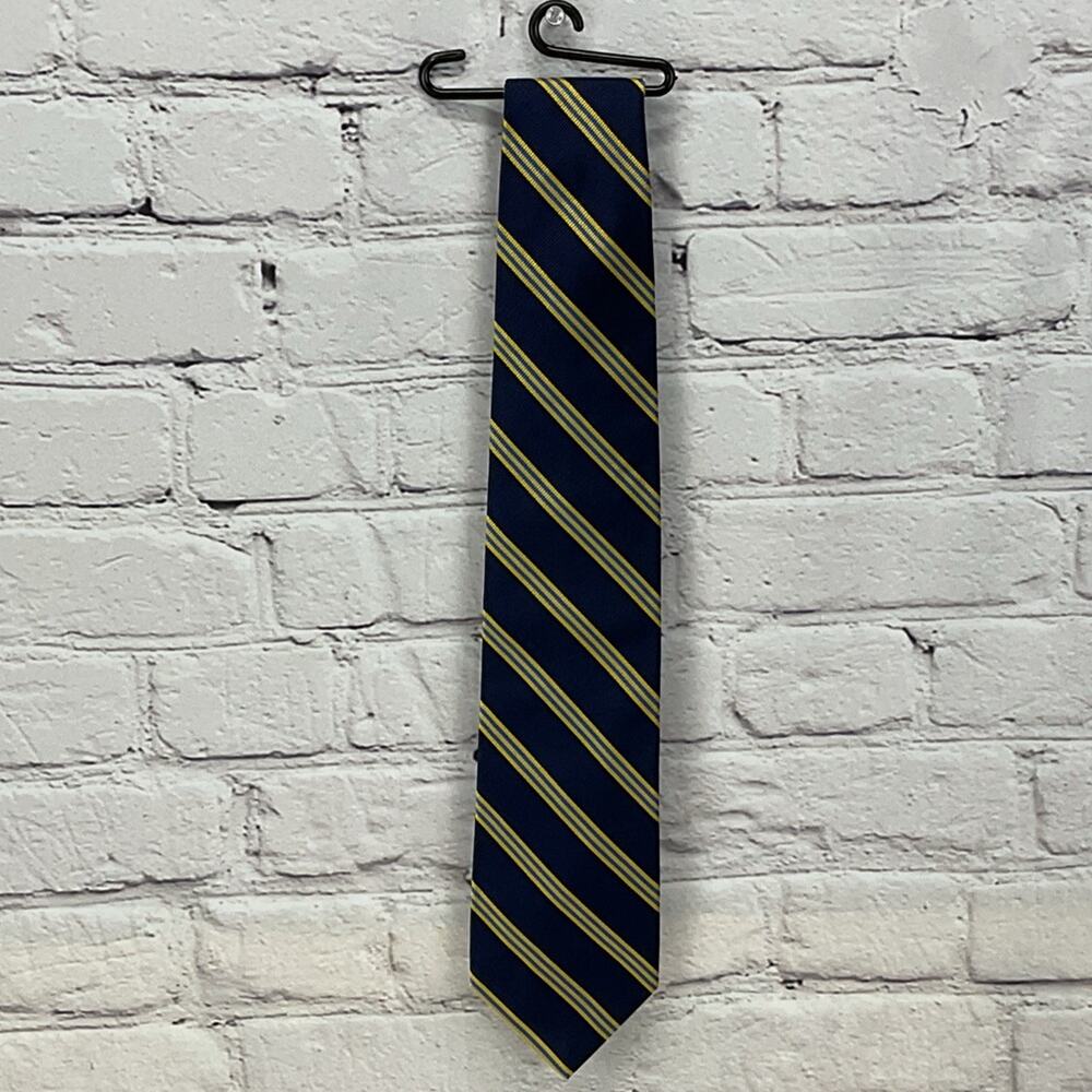 “346” Brooks Brothers Necktie Men's Pure Silk Navy Gold Blue Business Casual